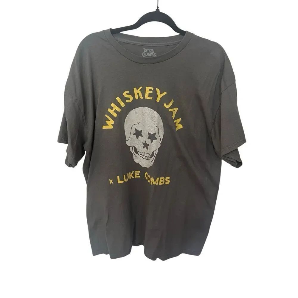 Luke Combs Whiskey Jam World Tour 2023 Concert Tee Gray Short Sleeve T-Shirt sku
